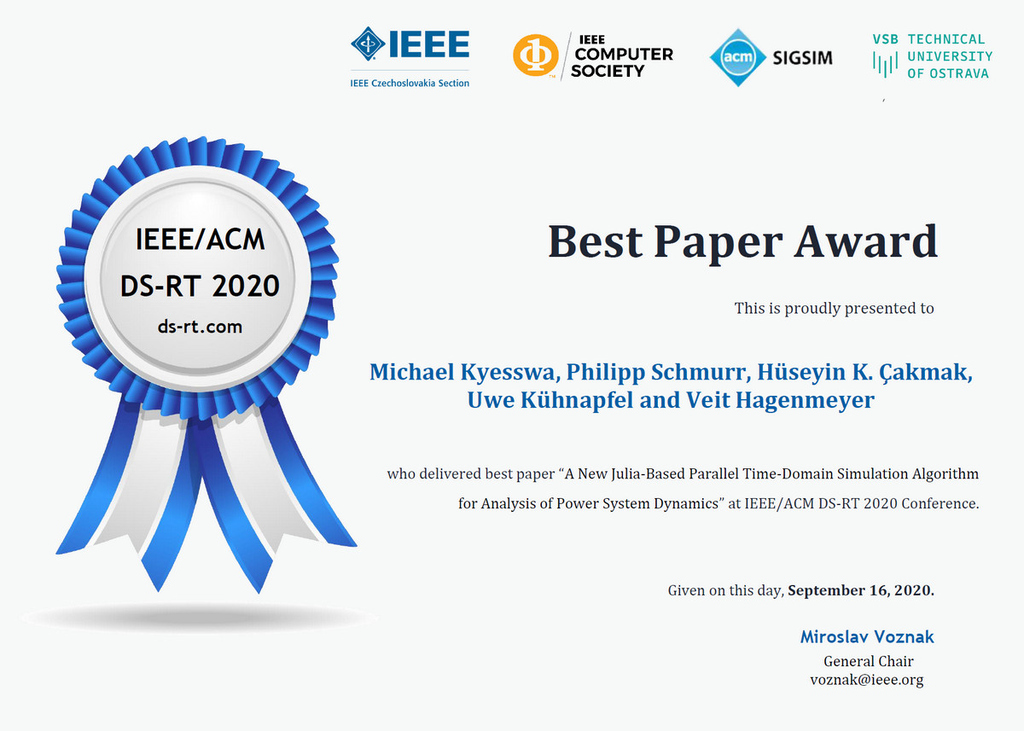 Best Paper Award (IEEE/ACM DS-RT 2020)