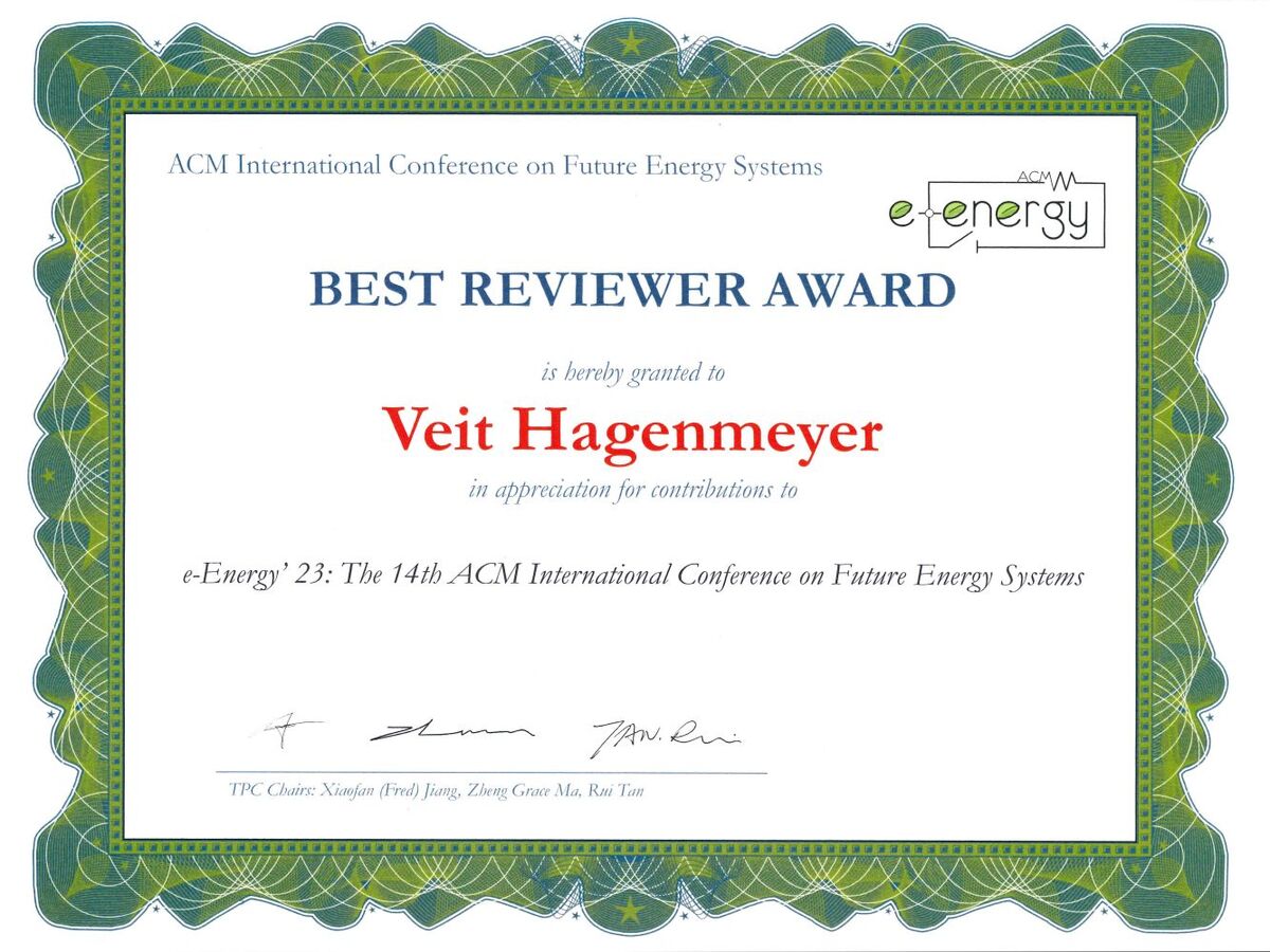 Best Reviewer Award der ACM e-Energy 2023