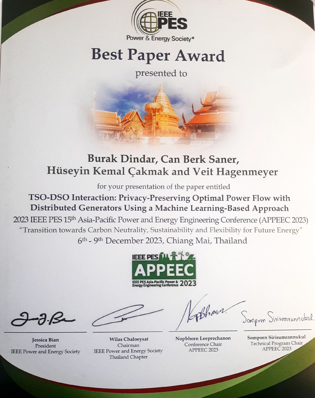 Best Paper Award (APPEEC 2023)